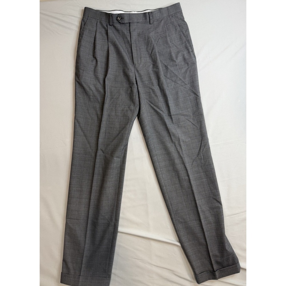 Polo Ralph Lauren Pants Men's 34x32 Gray Check Pleated Stretch Trousers Business